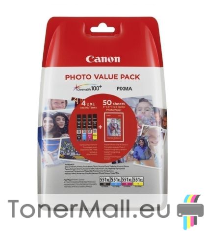 Комплект 4бр. мастилени касети CANON CLI-551XL C/M/Y/BK Photo Value Pack + 50sht. photo paper 