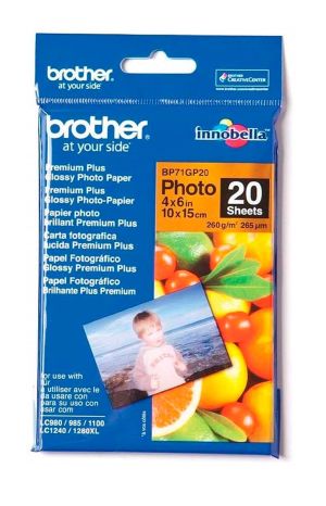 Brother BP71GP20 Premium Plus Glossy Photo Paper, A6 10 x 15 cm. (4x6"), 20 Sheets