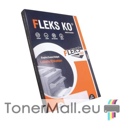 Етикети Fleks Ko бели, прави ъгли, 210x297 mm А4, 100 л., 1 етикет / лист, рязан гръб