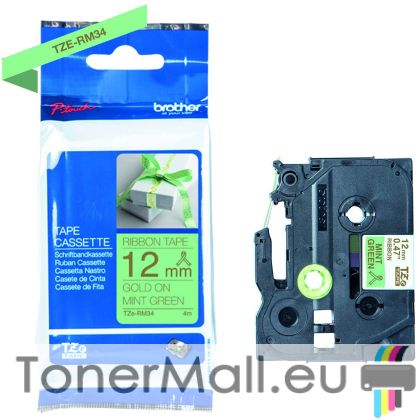Tape Gold on Mint Green Brother TZE-RM34