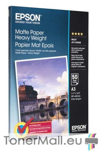 Фотохартия EPSON C13S041261 Matte Paper Heavy Weight, A3, 167 g/m2, 50 sheets