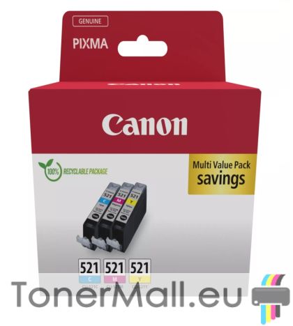 Комплект 3 бр. цветни мастилени касети Canon CLI-521 C/M/Y Multi Pack 2934B015AA