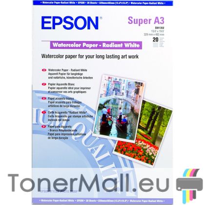 Фотохартия EPSON C13S041352 Water Color Paper - Radiant White, A3+, 190 g/m2, 20 sheets