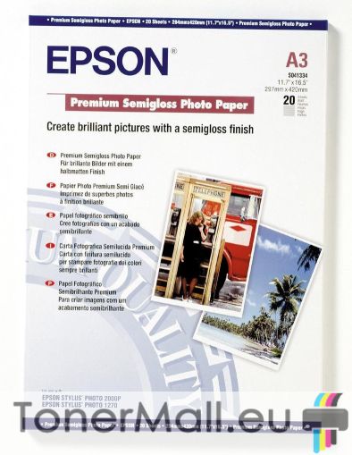 Фотохартия EPSON C13S041334 Premium Semigloss Photo Paper, A3, 251 g/m2, 20 sheets