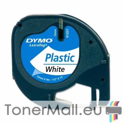 Касета DYMO LetraTag Plastic 12mm x 4m, Black on White 91201