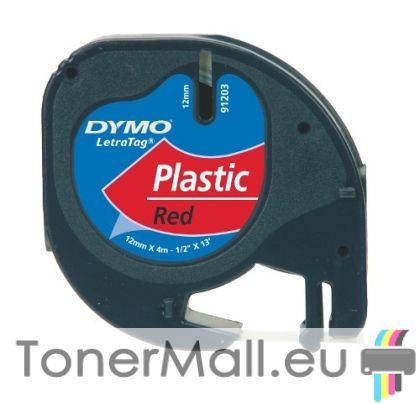 Касета DYMO LetraTag Plastic 12mm x 4m, Black on Red 91203