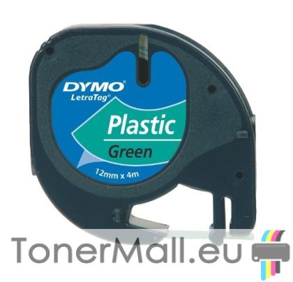 Касета DYMO LetraTag Plastic 12mm x 4m, Black on Green 91204