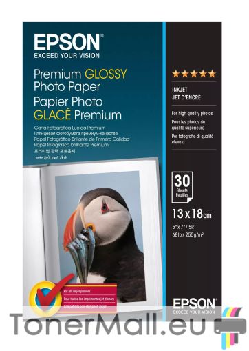 Фотохартия EPSON C13S042154 Premium Glossy Photo Paper, 130 x 180 mm, 255g/m2, 30 Sheets