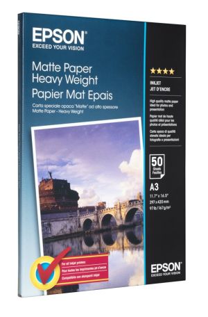 Фотохартия EPSON C13S041261 Matte Paper Heavy Weight, A3, 167 g/m2, 50 sheets