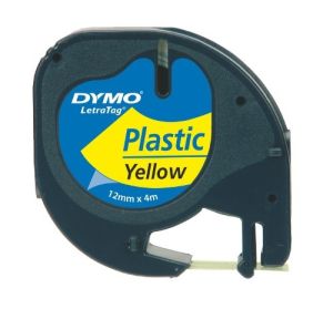 Касета DYMO LetraTag Plastic 12mm x 4m, Black on Yellow 91202