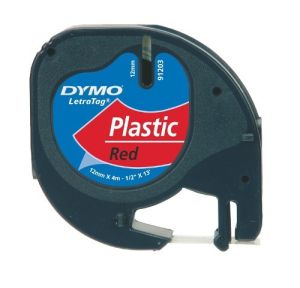 Касета DYMO LetraTag Plastic 12mm x 4m, Black on Red 91203
