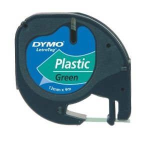 Касета DYMO LetraTag Plastic 12mm x 4m, Black on Green 91204